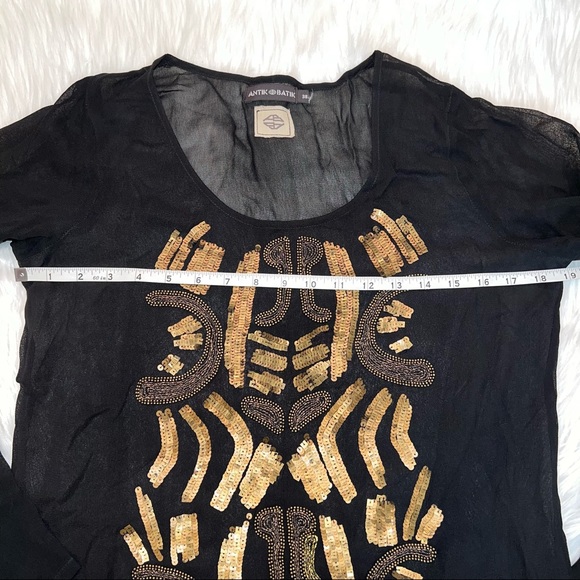 Antik Batik Black Sequined Long Sleeve Sheer Shirt Size 38 / 8 NWOT - Picture 5 of 6